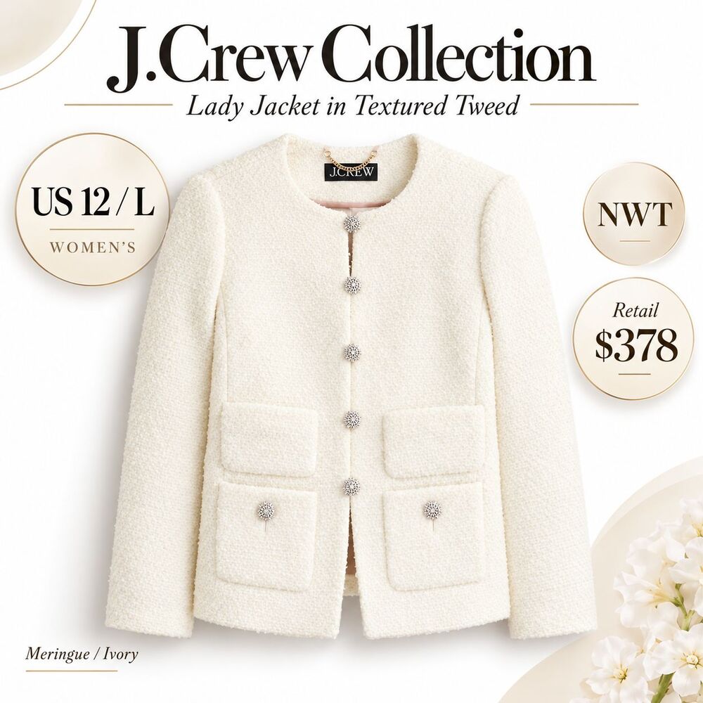 J.Crew Collection Lady Jacket Textured Tweed Meringue Ivory US 12 NWT CF483 $378